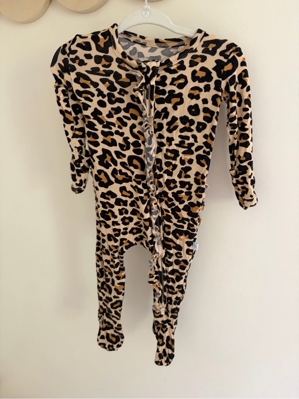 Posh Peanut Leopard Print Footed One-Piece - Tan, Black